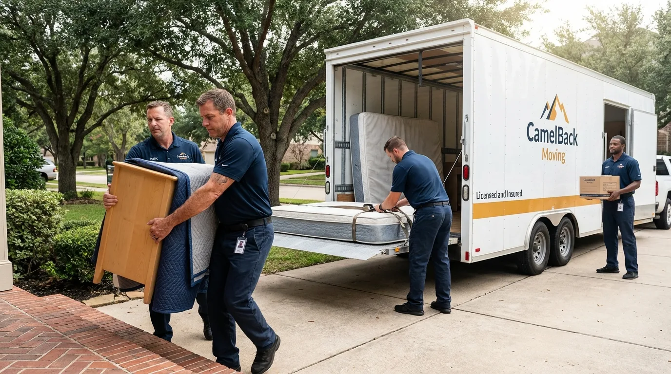 Crew loading residential truck for cross-state move from Coal Hill, AR
