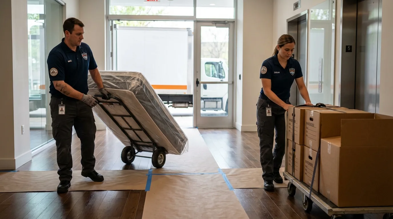 Professional apartment movers loading elevator in Coal Hill, AR